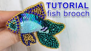 FISH brooch  sequins and beads embroidery \ Tutorial \ DIY [upl. by Dloreh295]