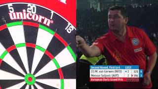 AMAZING DARTS Michael van Gerwen v Mensur Suljovic  European Darts Grand Prix [upl. by Eckart]