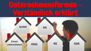 Unternehmensformen einfach erklärt  Rechtsformen Einzelunternehmen OHG KG GbR GmbH AG [upl. by Artima]