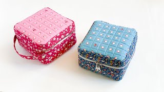 Quilted Boxy Case  Zipper Pouch  Box Sewing Bag Tutorial [upl. by Garnette]