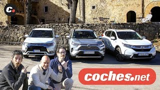 Comparativa SUV Híbridos Toyota RAV4  Honda CRV  Mitsubishi Outlander PHEV  Prueba  cochesnet [upl. by Franzen]