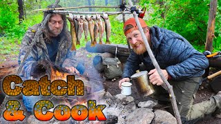 Catch And Cook Brook Trout Day 2 of 30 Day Survival Challenge Canadian Rockies [upl. by Limhaj]