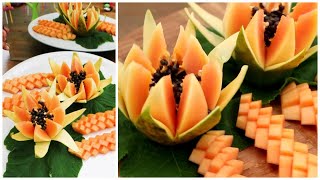 Beautiful fruit carving and cutting a flower with papaya [upl. by Matless869]